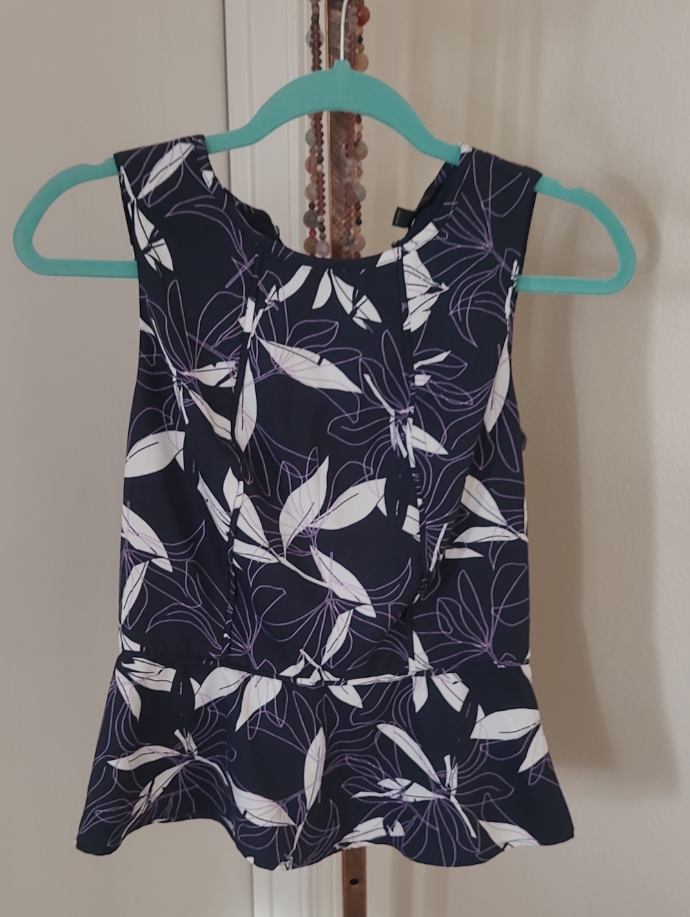 Banana Republic Navy Floral Peplum Shell